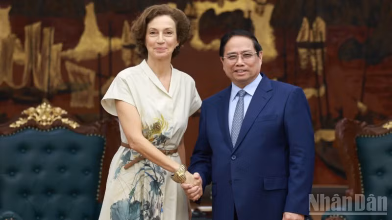Thủ tướng Chính phủ Phạm Minh Chính và Tổng Giám đốc UNESCO Audrey Azoulay. (Ảnh: TRẦN HẢI)
