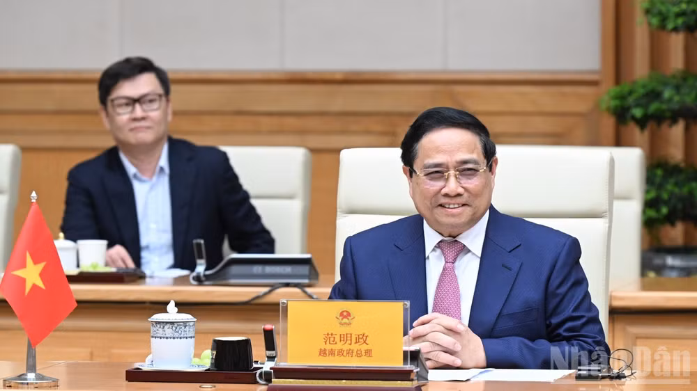 Thủ tướng Chính phủ Phạm Minh Chính phát biểu ý kiến tại buổi tiếp. (Ảnh: TRẦN HẢI)
