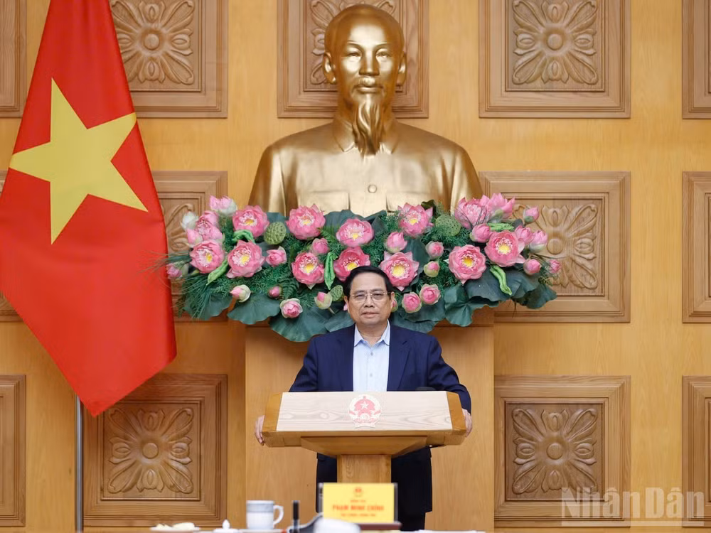 Thủ tướng Chính phủ Phạm Minh Chính phát biểu ý kiến tại cuộc họp. (Ảnh: Trần Hải)