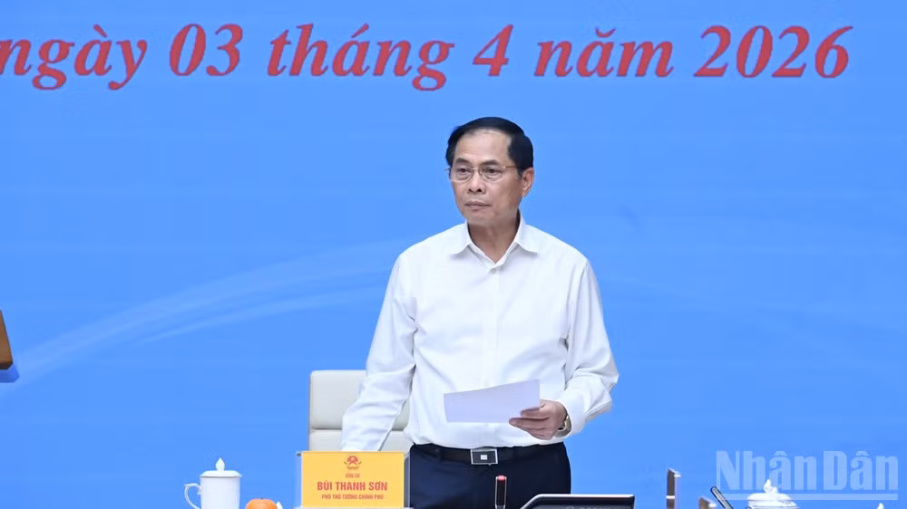 Phó Thủ tướng Bùi Thanh Sơn phát biểu ý kiến tại cuộc họp. (Ảnh: Trần Hải)