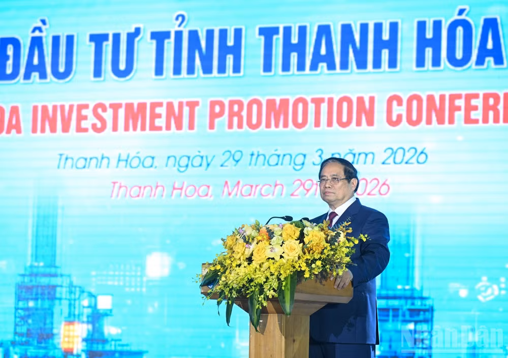 Thủ tướng Chính phủ Phạm Minh Chính phát biểu ý kiến tại Hội nghị Xúc tiến đầu tư tỉnh Thanh Hóa năm 2026. (Ảnh: Trần Hải)