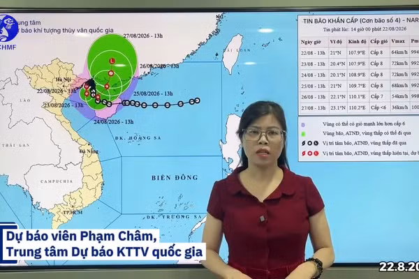 Dự báo viên Phạm Thị Châm, Phòng Dự báo thời tiết, Trung tâm Dự báo Khí tượng thủy văn quốc gia (Cục Khí tượng thủy văn) thông tin về diễn biến mới nhất bão số 4.