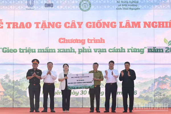 Công ty Trách nhiệm hữu hạn quốc tế Unilever Việt Nam trao tặng tỉnh Thái Nguyên 86.300 cây giống lâm nghiệp sáng 30/9.