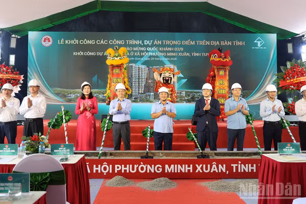 Đại biểu thực hiện nghi thức khởi công dự án.