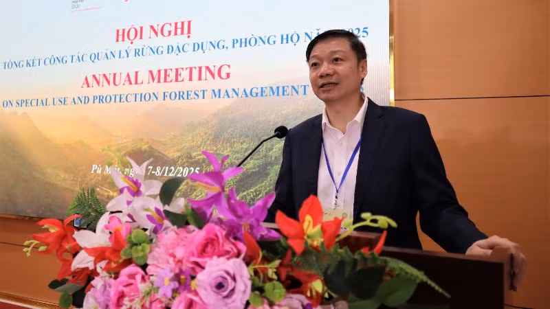 Ông Trần Quang Bảo, Cục trưởng Lâm nghiệp và Kiểm lâm phát biểu tại hội nghị.