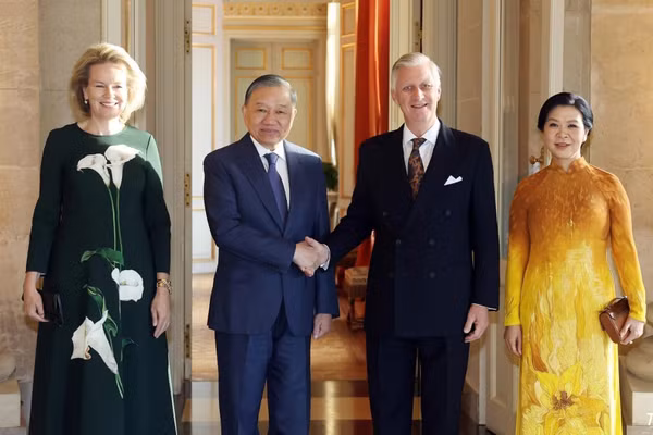 Tổng Bí thư, Chủ tịch nước Tô Lâm và Phu nhân Ngô Phương Ly hội kiến Nhà Vua Bỉ Philippe và Hoàng hậu Mathilde. (Ảnh: TTXVN)