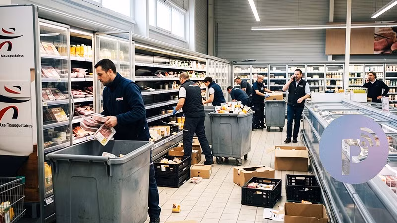 Nhân viên Intermarche phải vứt bỏ thực phẩm sau vụ tấn công mạng. Ảnh: REUTERS