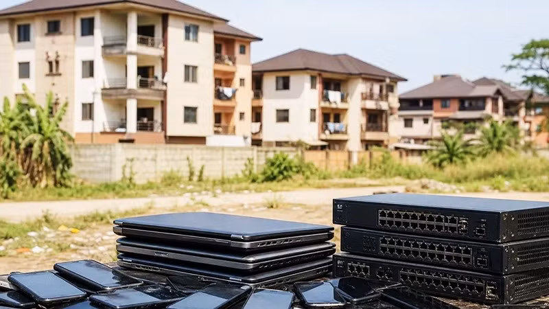 Tang vật thu được từ các cơ sở lừa đảo của tội phạm mạng ở Ghana. Ảnh: UA NEWS
