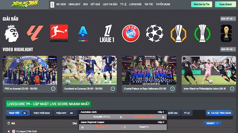 Giao diện trang web Xoilac TV. 