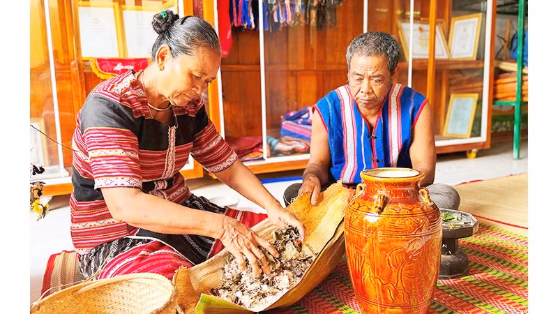 Ủ rượu cần từ các loại lá cây rừng.