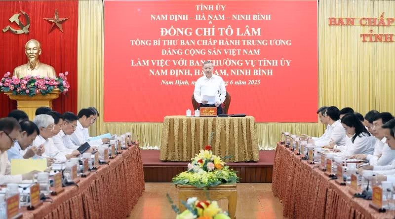 Tổng Bí thư Tô Lâm phát biểu tại buổi làm việc. (Ảnh: TTXVN)