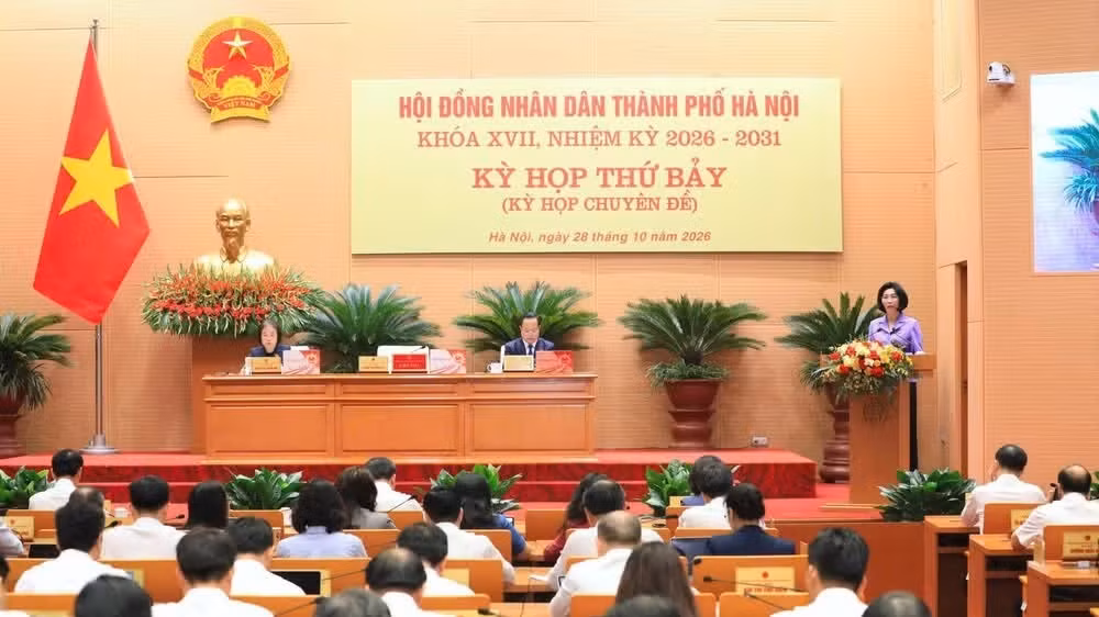 Hội đồng nhân dân thành phố Hà Nội khai mạc kỳ họp thứ bảy, khóa XVII. (Ảnh: MINH THU)