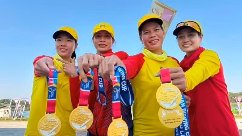 Ðội thuyền bốn người nữ hai mái chèo giành Huy chương vàng tại Cúp rowing châu Á 2026.