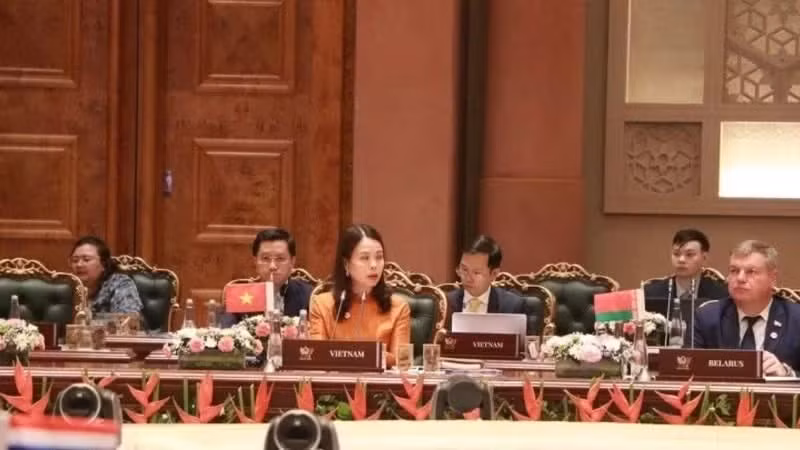 Thứ trưởng Ngoại giao Nguyễn Minh Hằng phát biểu tại Hội nghị Bộ trưởng Ngoại giao Nhóm các nền kinh tế mới nổi (BRICS) mở rộng. (Ảnh: TTXVN)