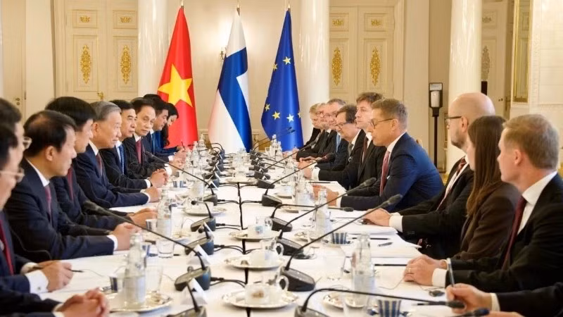 Tổng Bí thư Tô Lâm hội đàm với Tổng thống Tổng thống Phần Lan Alexander Stubb. (Ảnh: VOV)