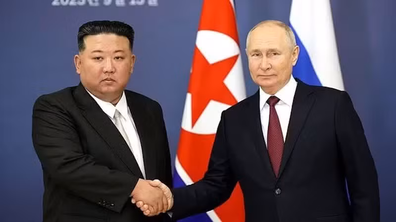 Nhà lãnh đạo Triều Tiên Kim Jong Un và Tổng thống Nga Vladimir Putin tại cuộc hội đàm năm 2023. (Ảnh: Kremlin.ru)
