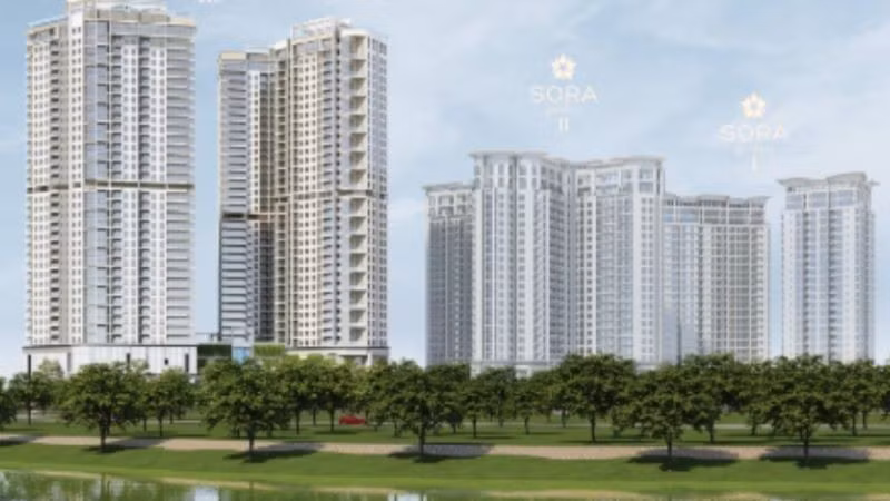 Mô hình tổng thể khu phức hợp thương mại nhà ở, dịch vụ SORA Gardens tại phường Bình Dương.