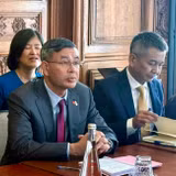 Bộ trưởng Tài chính Ngô Văn Tuấn tại buổi làm việc với Tổ chức Hợp tác và Phát triển Kinh tế (OECD). (Ảnh: Yến Phạm)