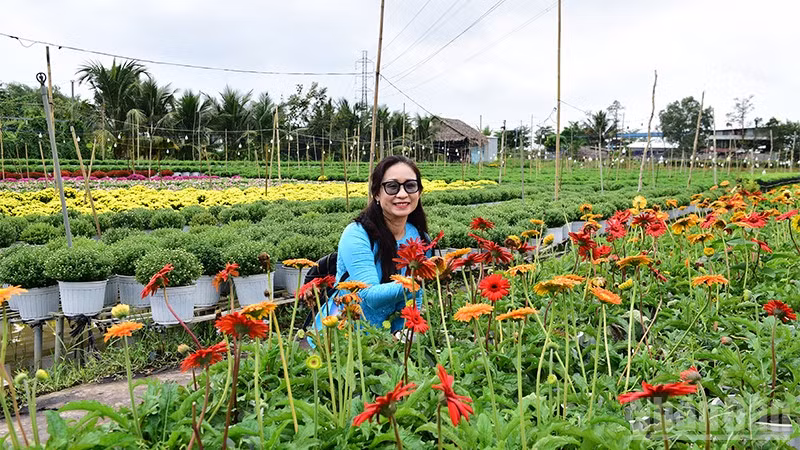 Du khách tạo dáng bên vườn hoa Sa Đéc.