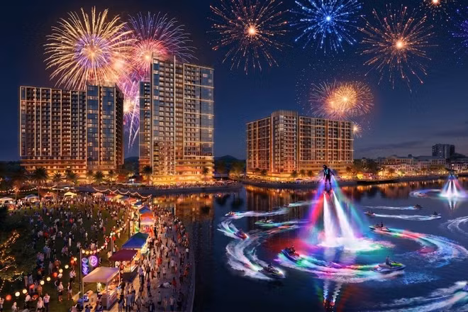 Phối cảnh Charmora City (Sun Group) thắp sáng khi đêm về. (Ảnh: Sun Group)