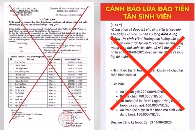 Hai trường hợp lừa đảo được Trường đại học Tài nguyên và Môi trường Hà Nội ghi nhận thời gian gần đây.