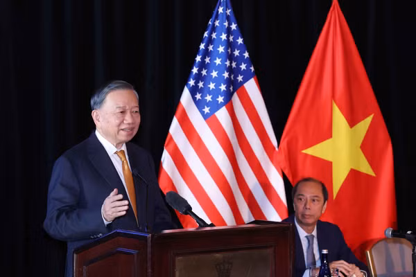Tổng Bí thư, Chủ tịch nước Tô Lâm phát biểu tại buổi gặp gỡ chuyên gia, trí thức người Việt Nam tại Hoa Kỳ. (Ảnh: TTXVN)