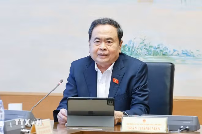 Chủ tịch Quốc hội Trần Thanh Mẫn phát biểu. (Ảnh: TTXVN)