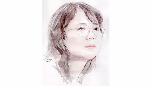 Ký họa chân dung nhà thơ Nguyễn Thúy Quỳnh của họa sĩ Đỗ Hoàng Tường