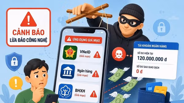 Các đối tượng lừa đảo thường giả mạo ứng dụng của cơ quan nhà nước và ngân hàng để dụ người dân cài đặt mã độc, chiếm đoạt tài sản.