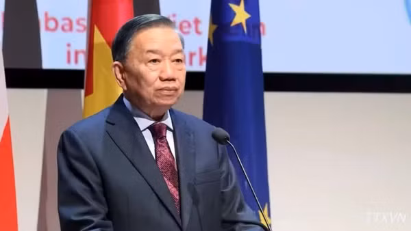 Tổng Bí thư, Chủ tịch nước Tô Lâm phát biểu khai mạc Diễn đàn Doanh nghiệp Việt Nam-Đan Mạch. (Ảnh: TTXVN)