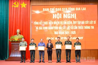 Đồng chí Nguyễn Thị Thanh Lịch trao Bằng khen tặng 6 tập thể và 14 cá nhân có thành tích trong thực hiện nhiệm vụ tìm kiếm, quy tập hài cốt liệt sĩ và xác định danh tính hài cốt liệt sĩ còn thiếu thông tin giai đoạn 2021-2025.
