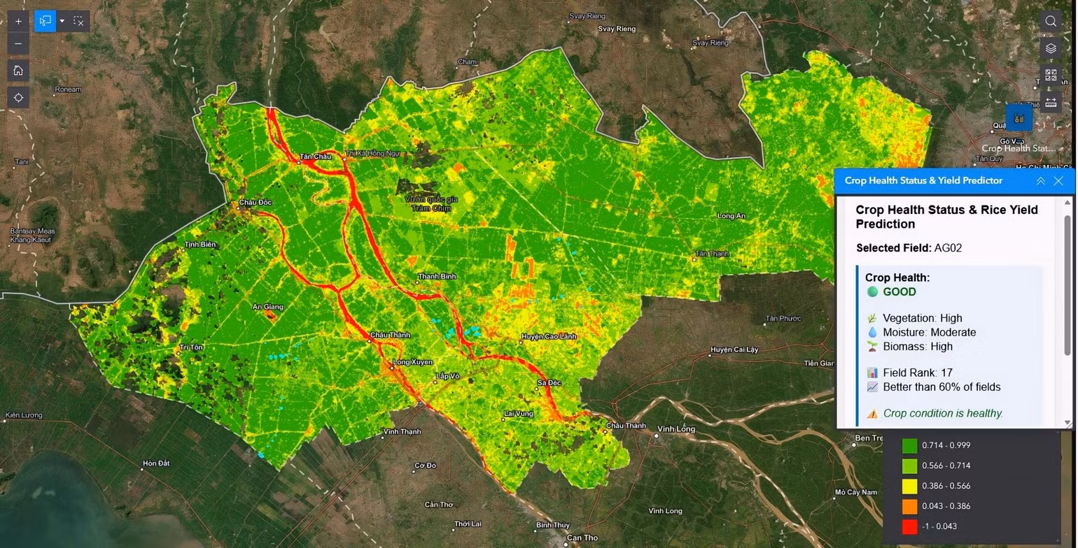 Nền tảng WebGIS ứng dụng viễn thám và AI hỗ trợ theo dõi sức khỏe cây trồng, cảnh báo sớm rủi ro, dự án của Trung tâm Vũ trụ Quốc gia Việt Nam và Đại học Nam Queensland (Vòng 4).