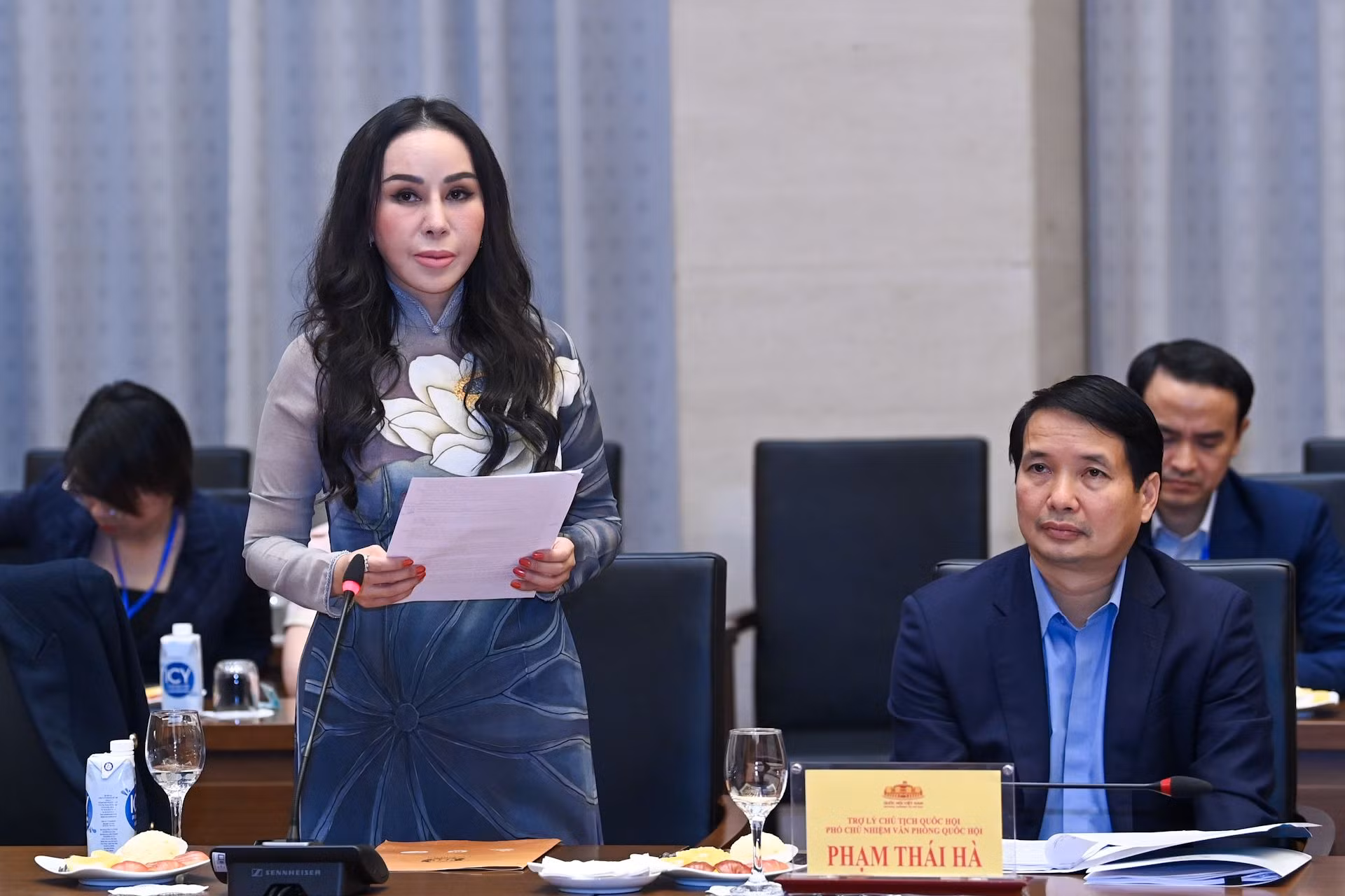 Phó Chủ tịch Tập đoàn KN Holdings Lê Nữ Thùy Dương phát biểu tại buổi gặp mặt.
