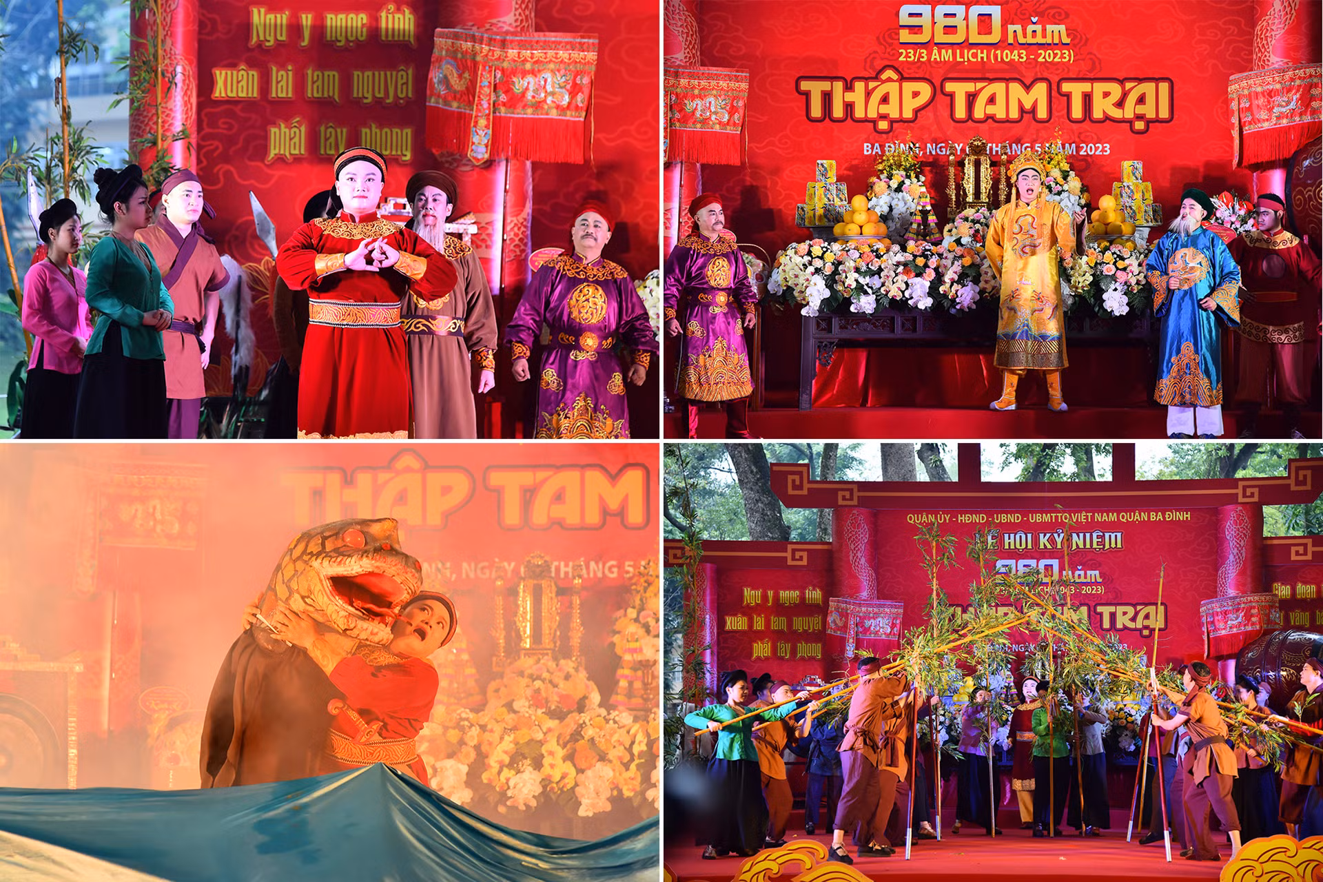 Màn sử thi, tôn vinh công tích đức thánh tổ Hoàng Phúc Trung và sự hình thành Thập tam trại được các nghệ sĩ trình diễn tại lễ kỷ niệm.