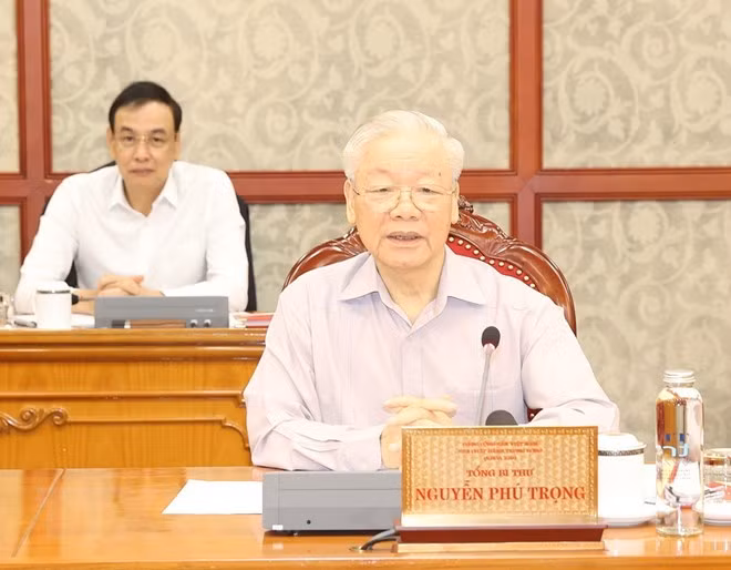 Tổng Bí thư Nguyễn Phú Trọng phát biểu kết luận cuộc họp. (Ảnh: TTXVN) Tổng Bí thư Nguyễn Phú Trọng phát biểu kết luận cuộc họp. (Ảnh: TTXVN)
