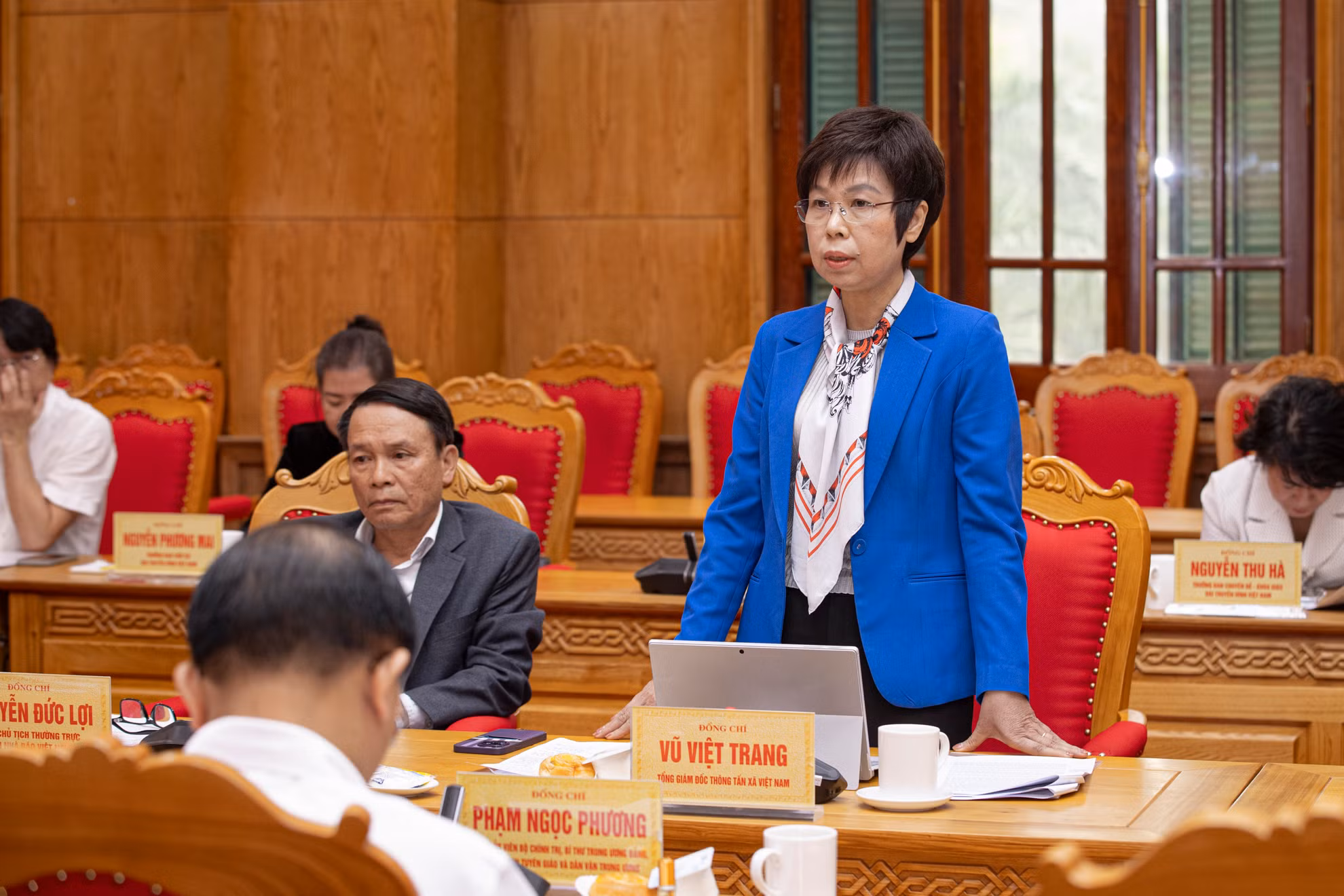 Tổng Giám đốc Thông tấn xã Việt Nam Vũ Việt Trang phát biểu tại buổi làm việc.