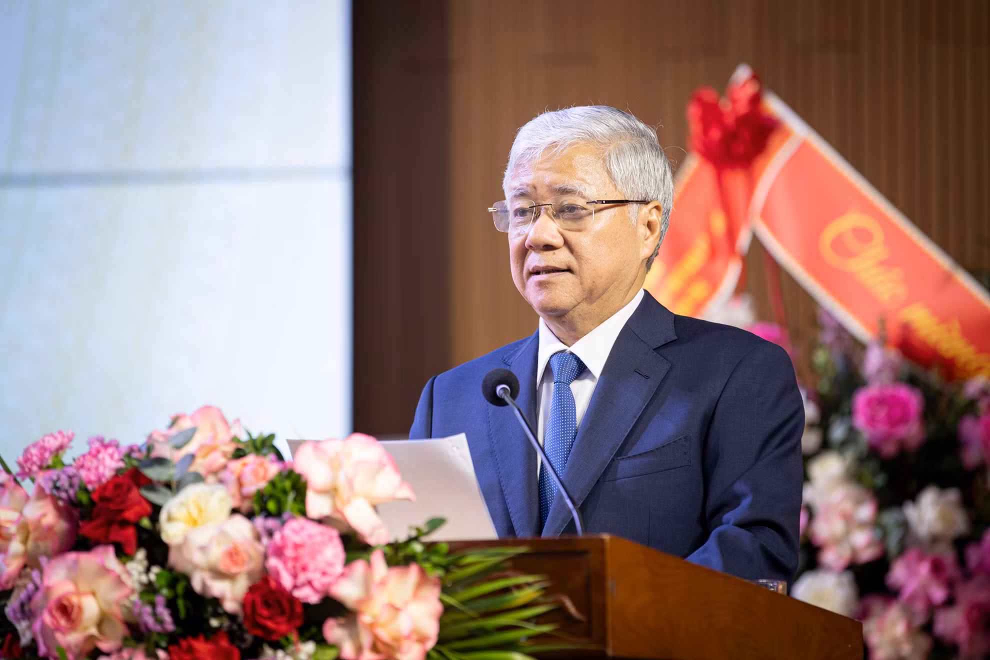 Chủ tịch Ủy ban Trung ương Mặt trận Tổ quốc Việt Nam Đỗ Văn Chiến phát biểu tại buổi lễ.