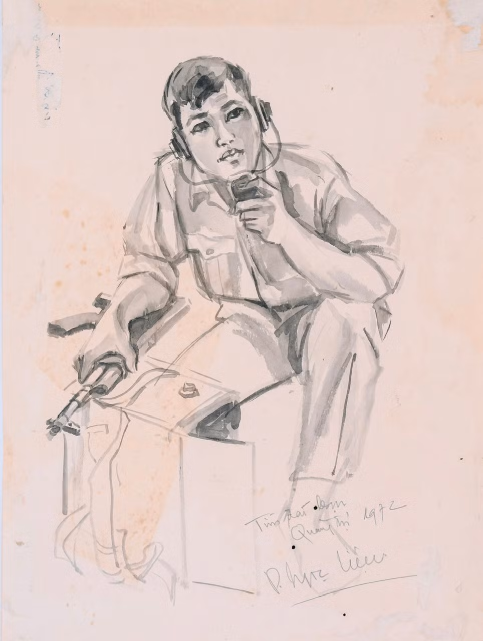 Tác phẩm "Tìm đài bạn", ký họa chiến trường năm 1972.