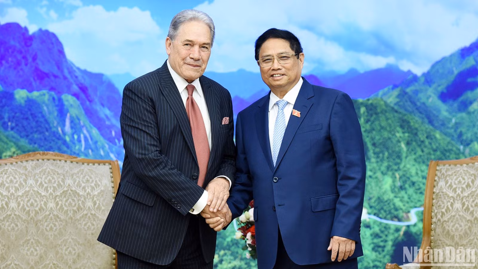 Thủ tướng Phạm Minh Chính đón Phó Thủ tướng, Bộ trưởng Ngoại giao New Zealand Winston Peters.