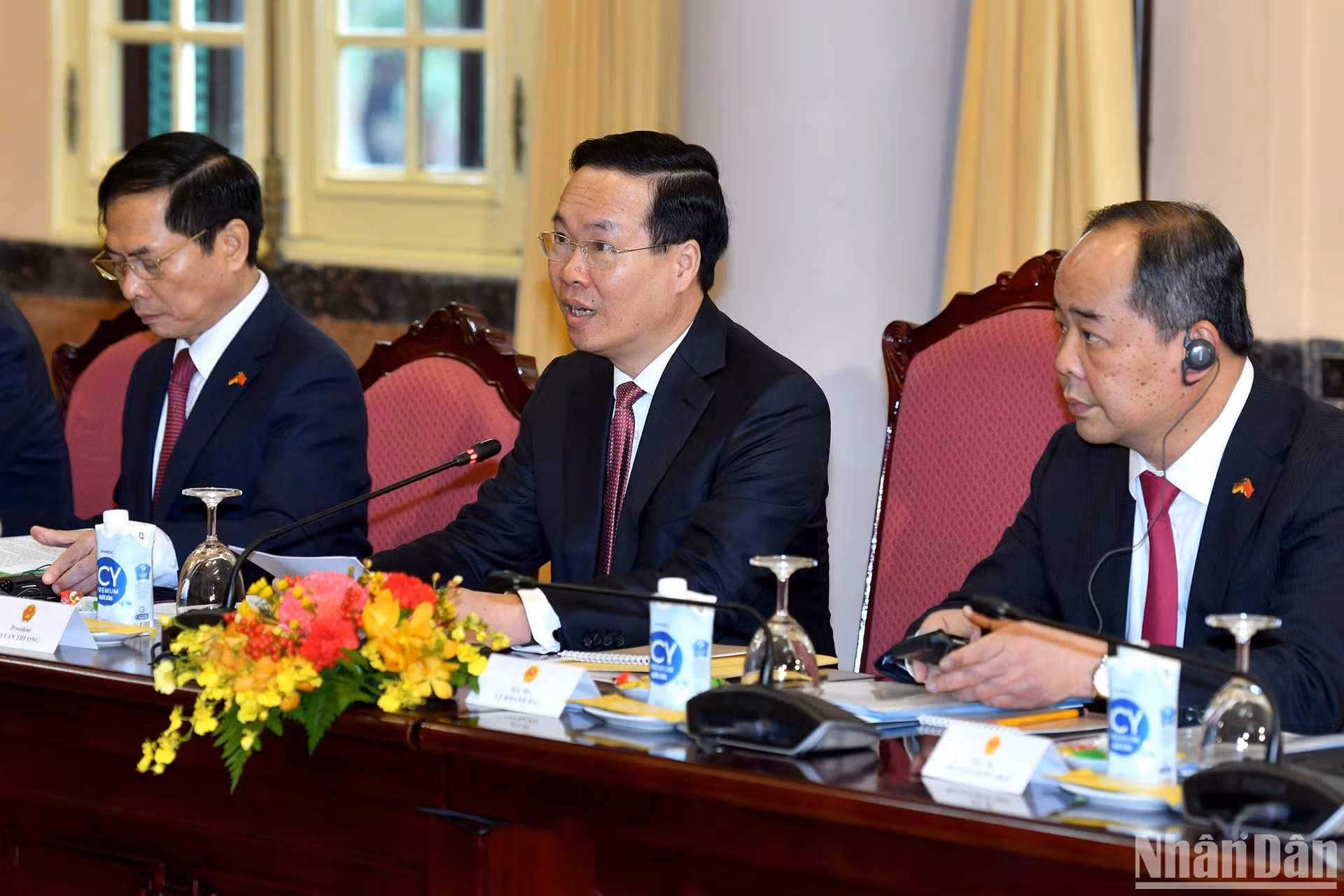 Chủ tịch nước Võ Văn Thưởng phát biểu tại cuộc hội đàm với Tổng thống Cộng hòa Liên bang Đức Frank-Walter Steinmeier.