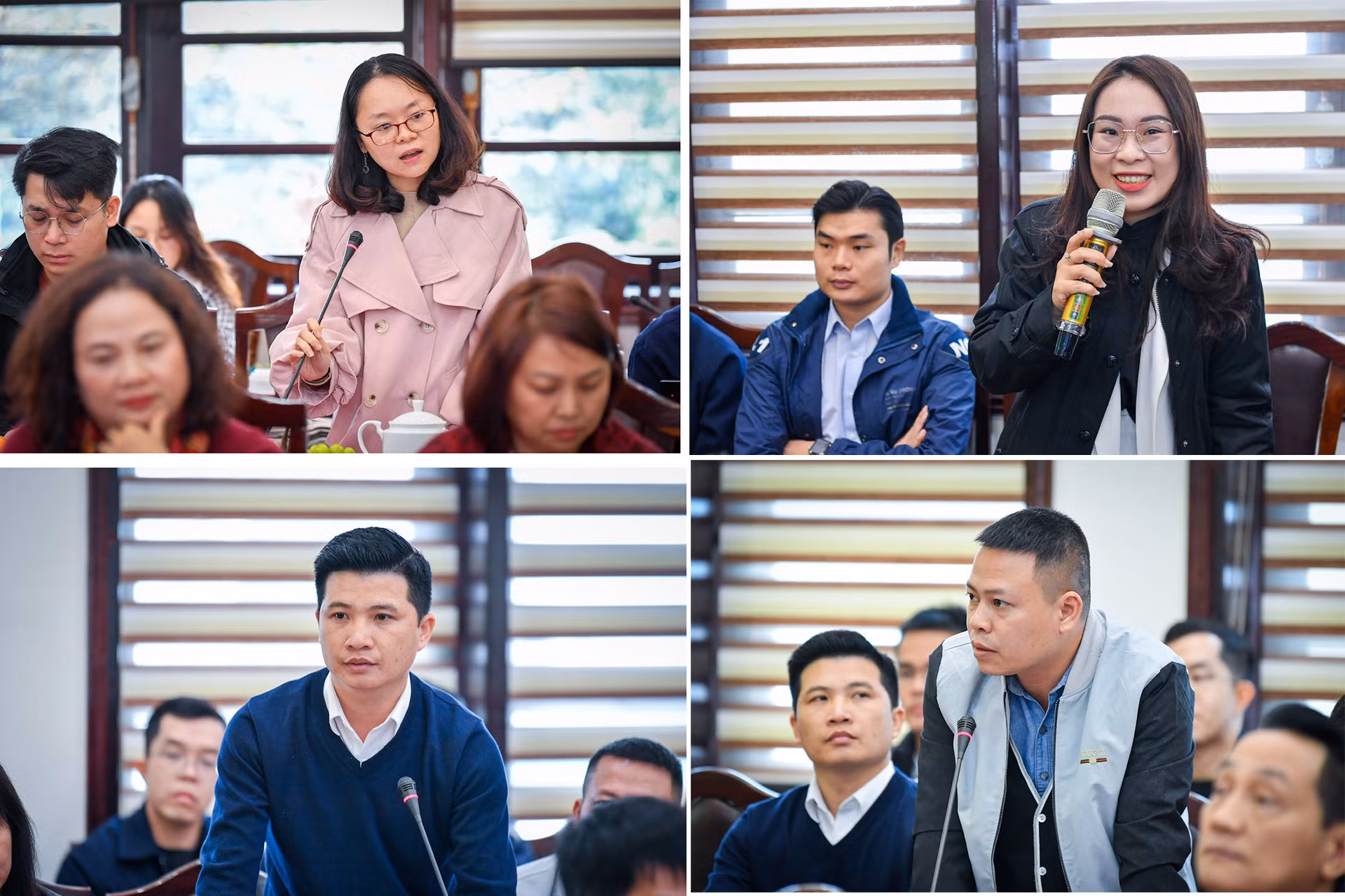 Các phóng viên đặt câu hỏi cho lãnh đạo Báo Nhân Dân, Tổng Liên đoàn Lao động Việt Nam và Công ty Coteccons.
