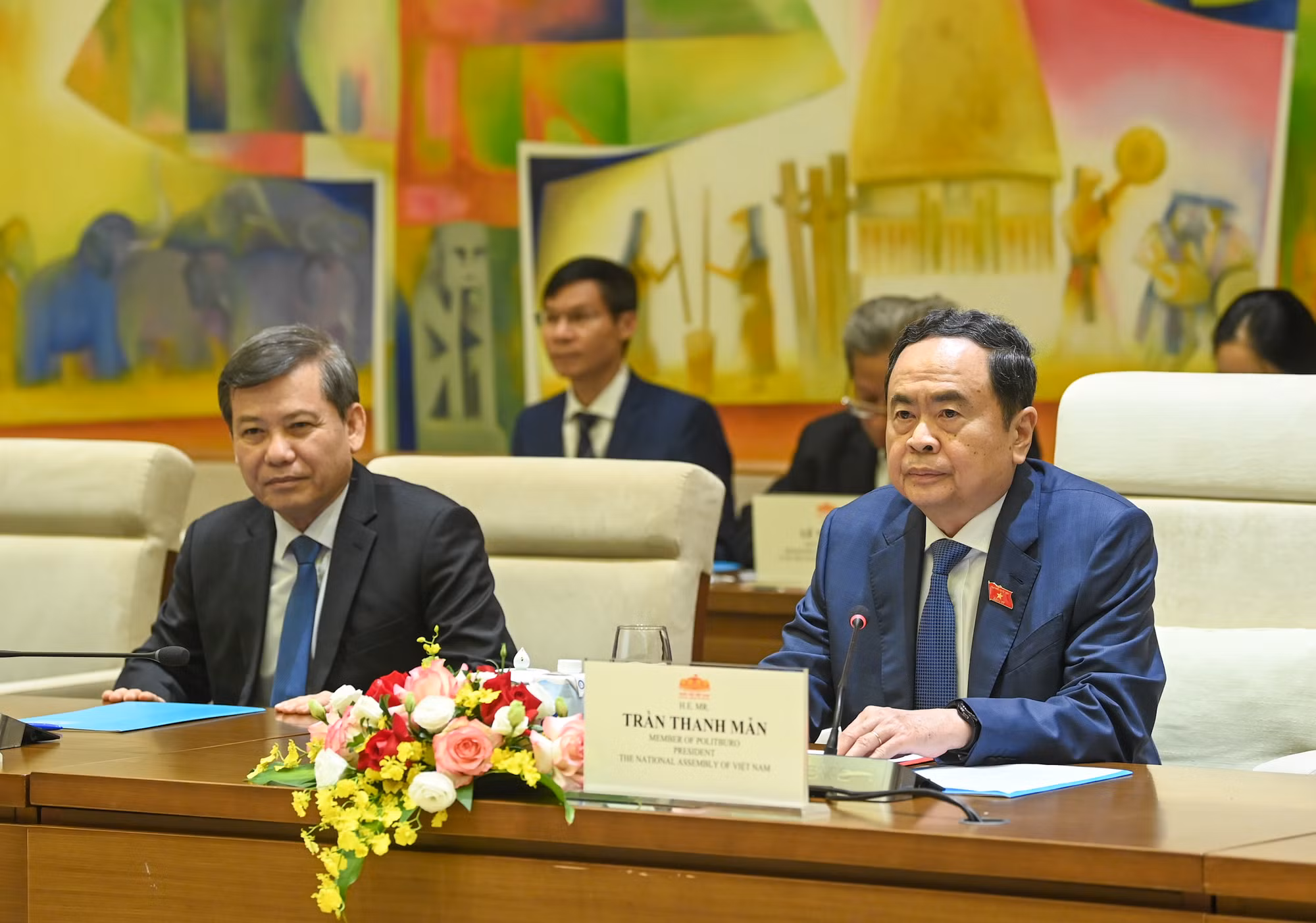 Chủ tịch Quốc hội Trần Thanh Mẫn phát biểu tại cuộc tiếp. Chủ tịch Quốc hội Trần Thanh Mẫn phát biểu tại cuộc tiếp.