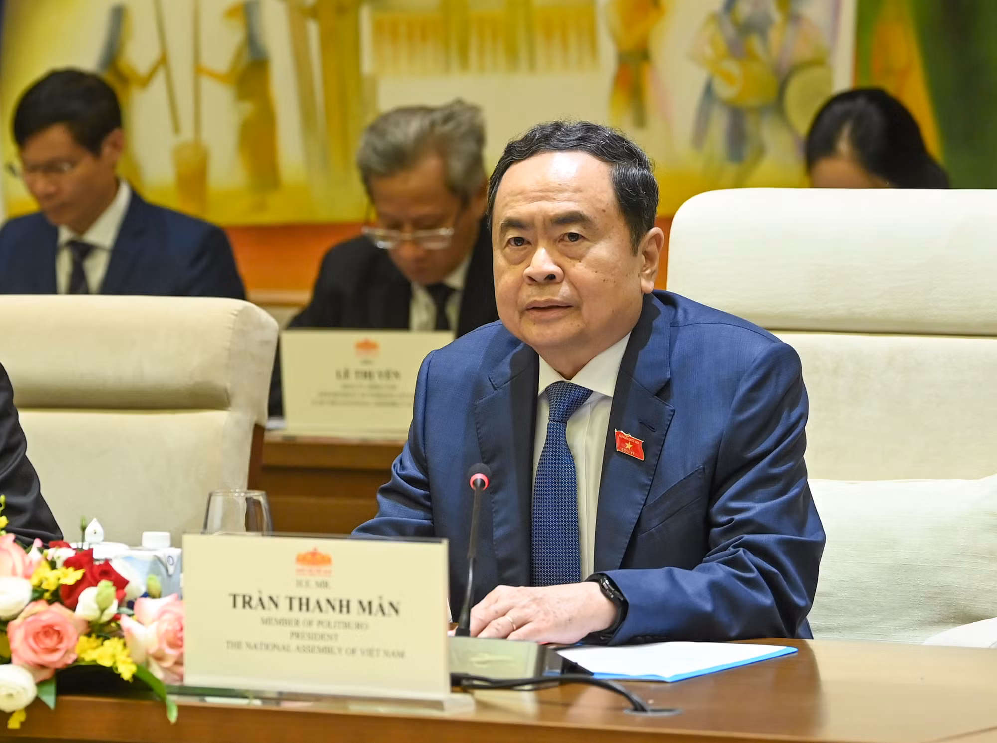Chủ tịch Quốc hội Trần Thanh Mẫn phát biểu tại cuộc tiếp. Chủ tịch Quốc hội Trần Thanh Mẫn phát biểu tại cuộc tiếp.