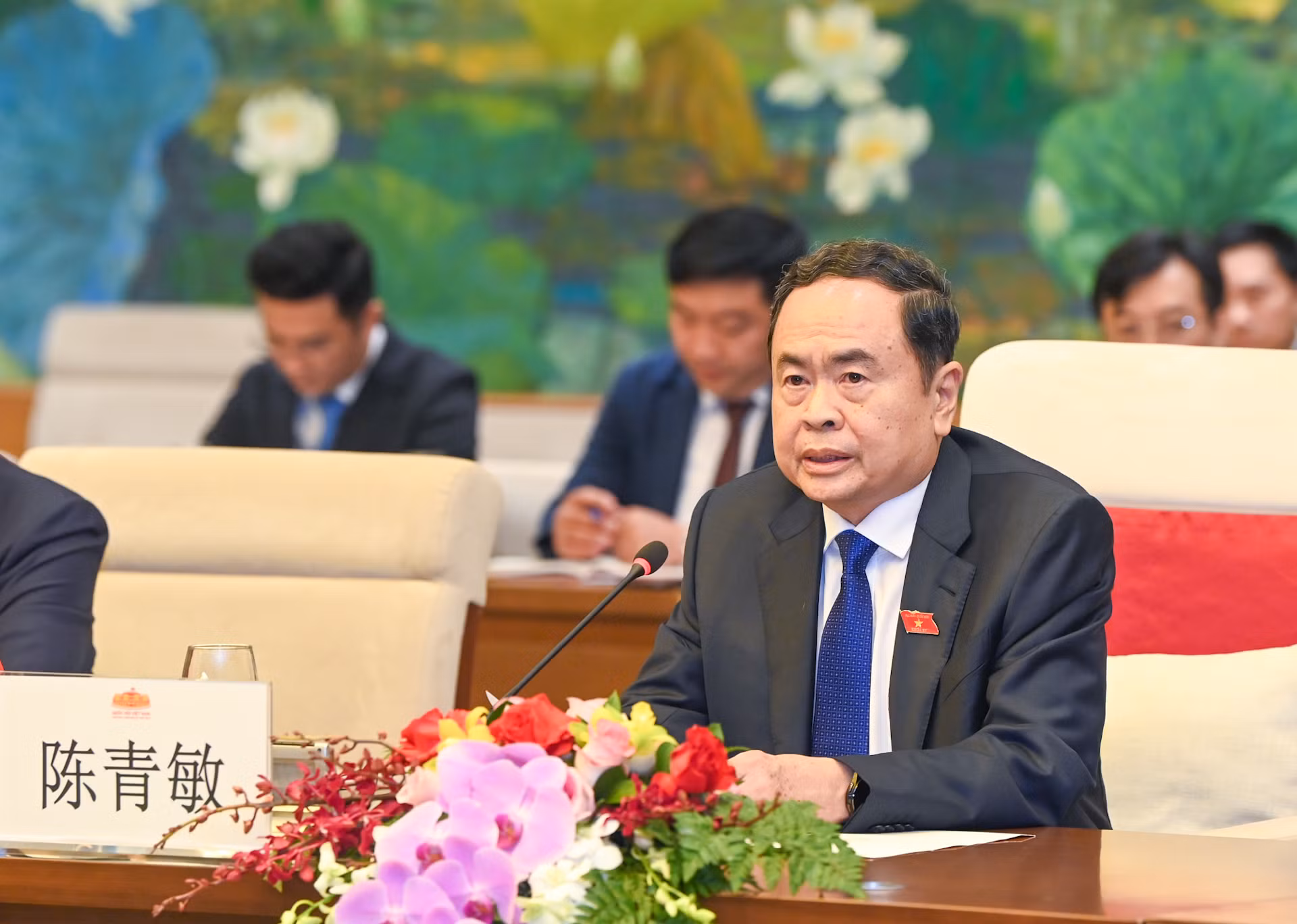 Chủ tịch Quốc hội Trần Thanh Mẫn phát biểu tại hội kiến. Chủ tịch Quốc hội Trần Thanh Mẫn phát biểu tại hội kiến.