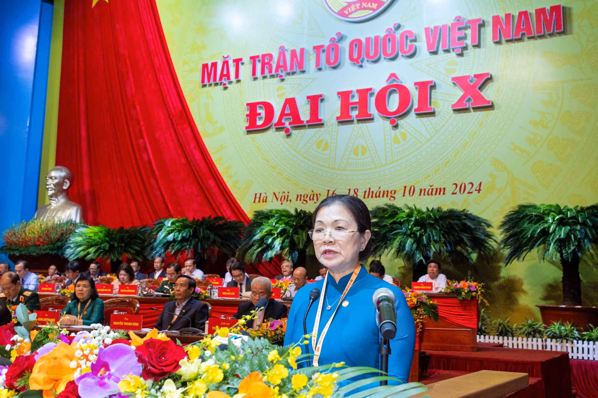 Phó Chủ tịch Ủy ban Trung ương Mặt trận Tổ quốc Việt Nam Trương Thị Ngọc Ánh phát biểu tại phiên làm việc.