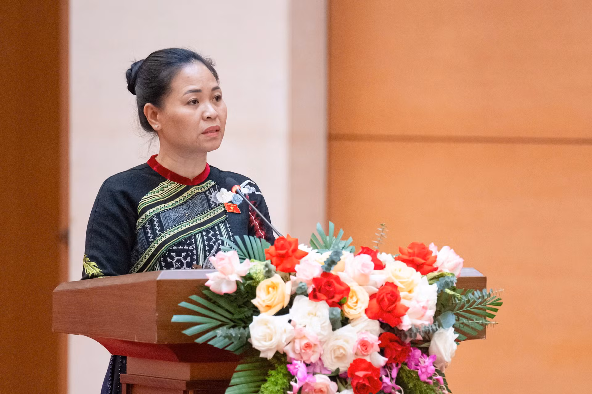 Đại biểu Quốc hội Nguyễn Thị Thu Dung phát biểu tại cuộc gặp mặt.