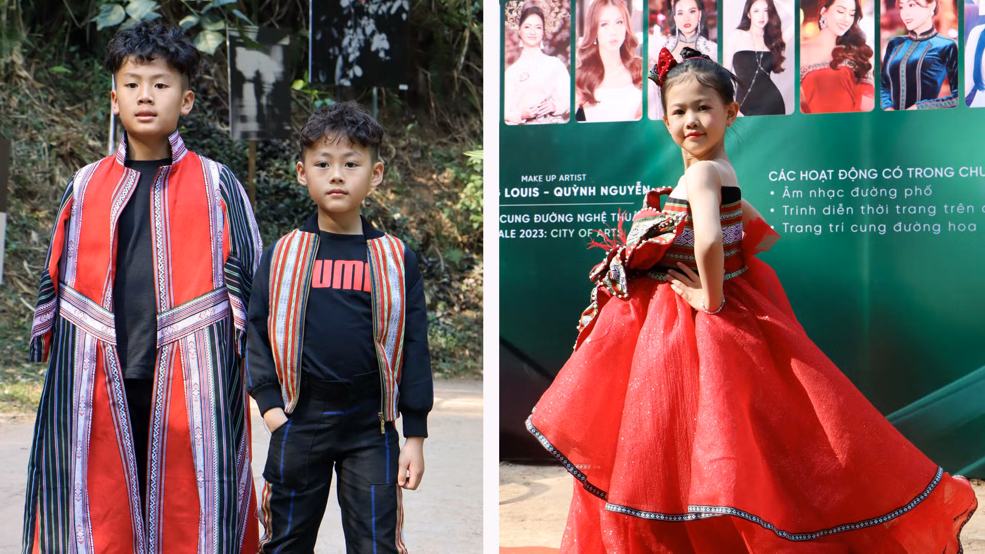 Với trang phục trẻ em, K’Jona khéo léo kết hợp chất liệu voan ren lưới và những họa tiết hoa văn thổ cẩm nhẹ nhàng. Với trang phục trẻ em, K’Jona khéo léo kết hợp chất liệu voan ren lưới và những họa tiết hoa văn thổ cẩm nhẹ nhàng.