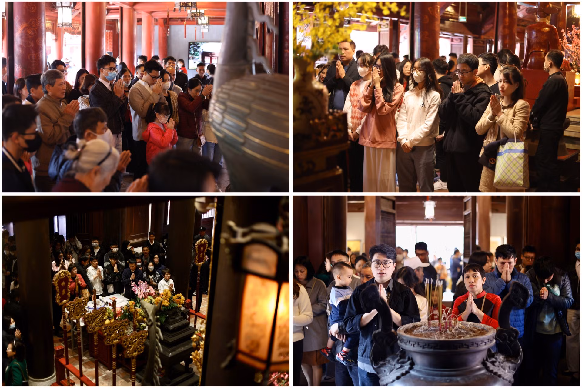 Sau khi xin chữ, người dân tới khu vực bên trong để thành tâm cầu nguyện, mong cho một năm mới hạnh phúc, bình an.