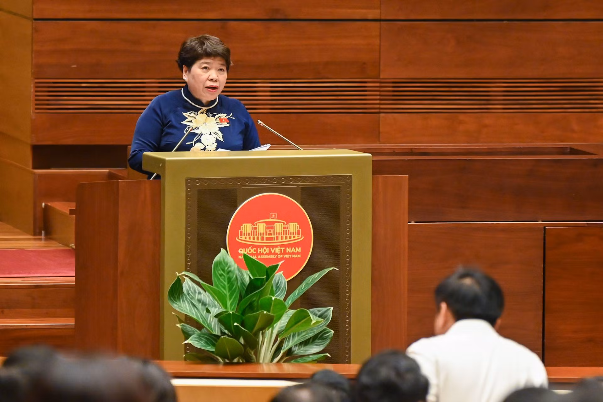 Chủ nhiệm Ủy ban Xã hội Nguyễn Thúy Anh trình bày Báo cáo tiếp thu, giải trình và chỉnh lý dự thảo Luật Bảo hiểm xã hội (sửa đổi).