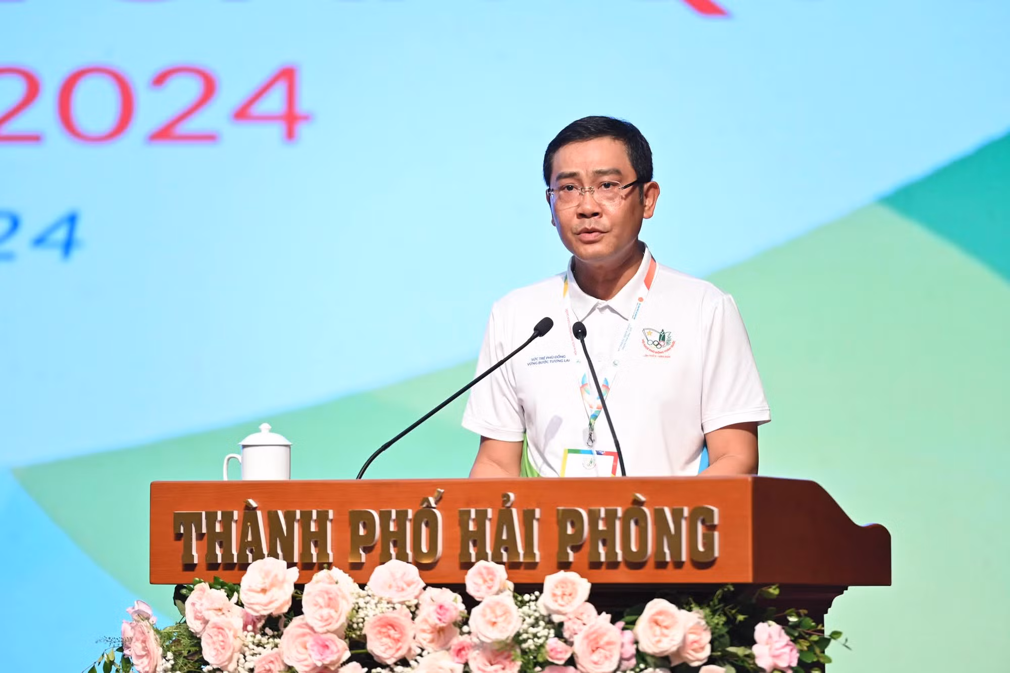 Giám đốc Sở Giáo dục và Đào tạo Hải Phòng Bùi Văn Kiệm phát biểu tại buổi lễ.